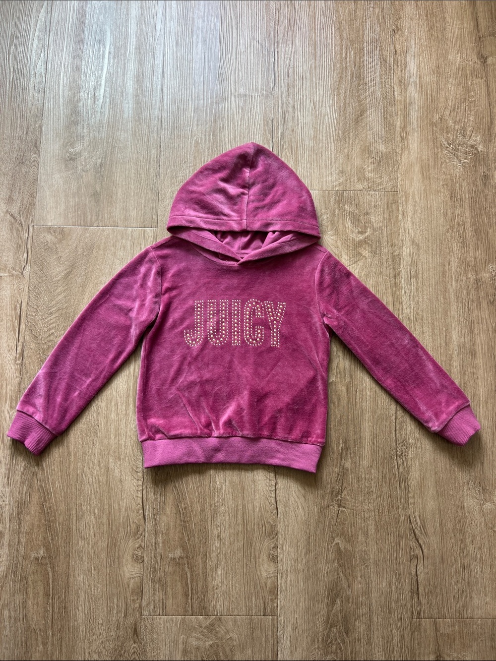 Juicy Couture Girls' Purple Velour Hooded Sweatshirt with Studded Logo Size 7